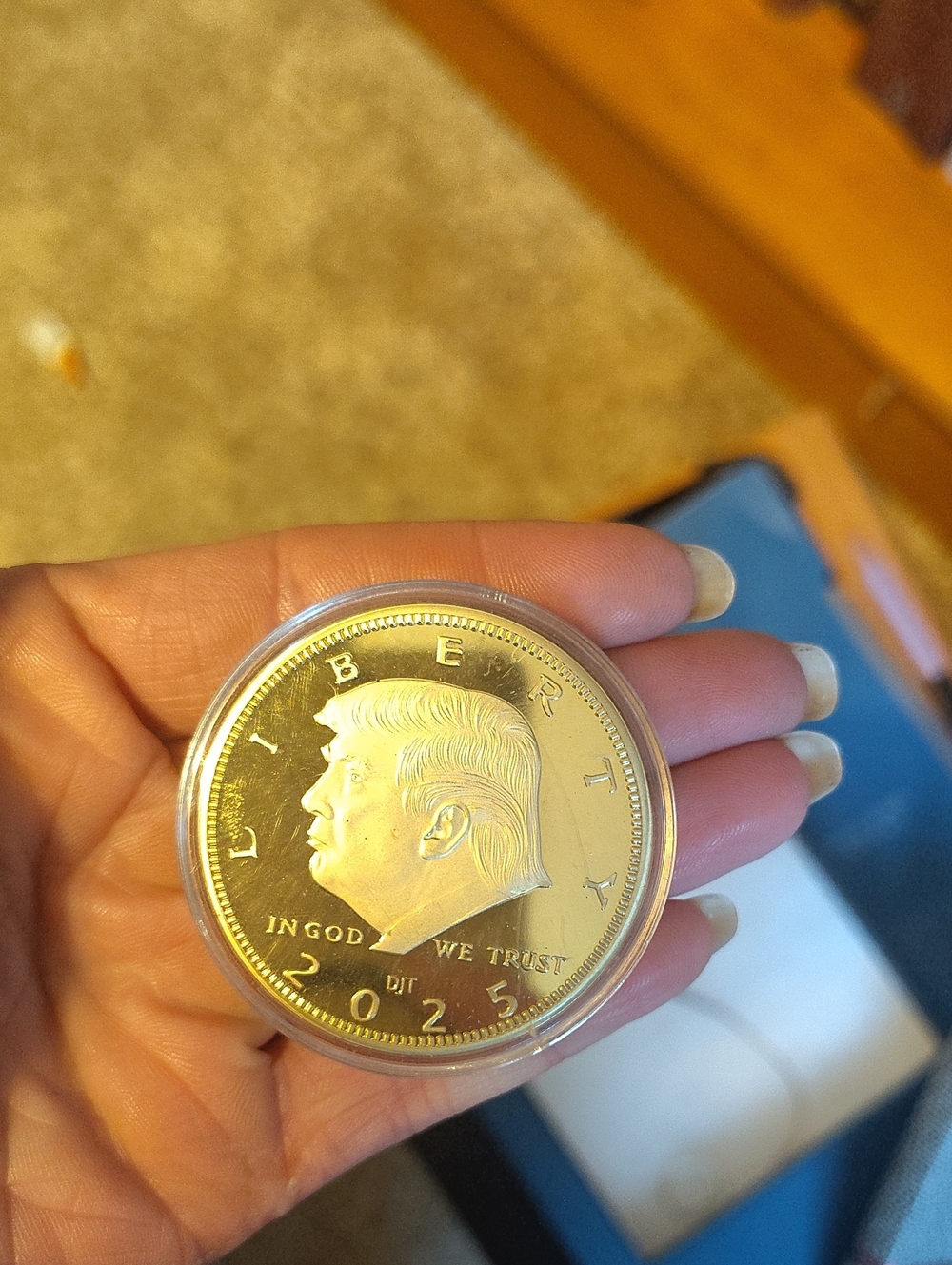 Gold-Tone Donald Trump Commemorative Coin Pendant - 2025 Edition